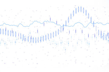 Poster - Candlestick chart with blue trend line on white background, representing forex or stock market data analysis. Ideal for financial concepts