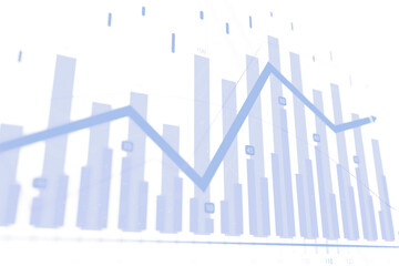 Poster - Blue bar charts and line graphs illustrating business data on a white background, symbolizing financial analysis, trends, and market insights