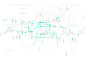 Poster - Digital candlestick chart with red and green trend lines, isolated on white background, representing stock market and forex exchange analysis