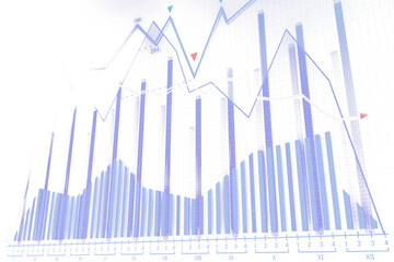 Poster - Bar and line chart with numerical data displayed in a transparent design, set against a white background. Concept of financial analysis and growth