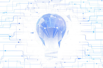 Aufkleber - Abstract illustration of a blue lightbulb formed by geometric network patterns, surrounded by digital lines, isolated on a white background