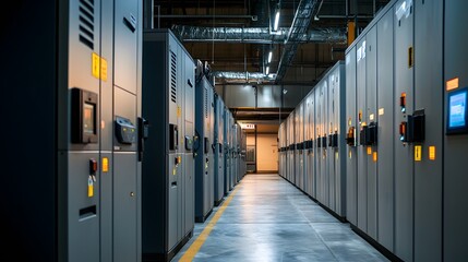 Poster - Industrial equipment storage warehouse photo indoor wide angle efficiency and organization