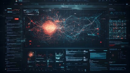 Fototapete - Data analysis visualization digital workspace infographic cyber environment high-tech perspective network concepts