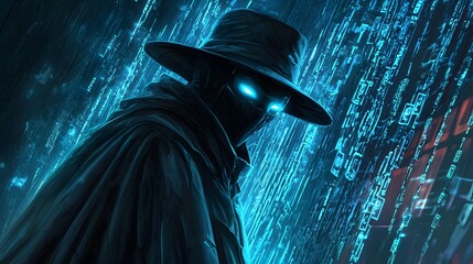 Poster - Mysterious hacker action cyber space digital art futuristic environment close-up view cybersecurity concept