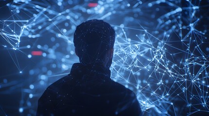 Fototapete - Exploring digital connections person engaged with networks virtual environment high-tech perspective conceptual visualization