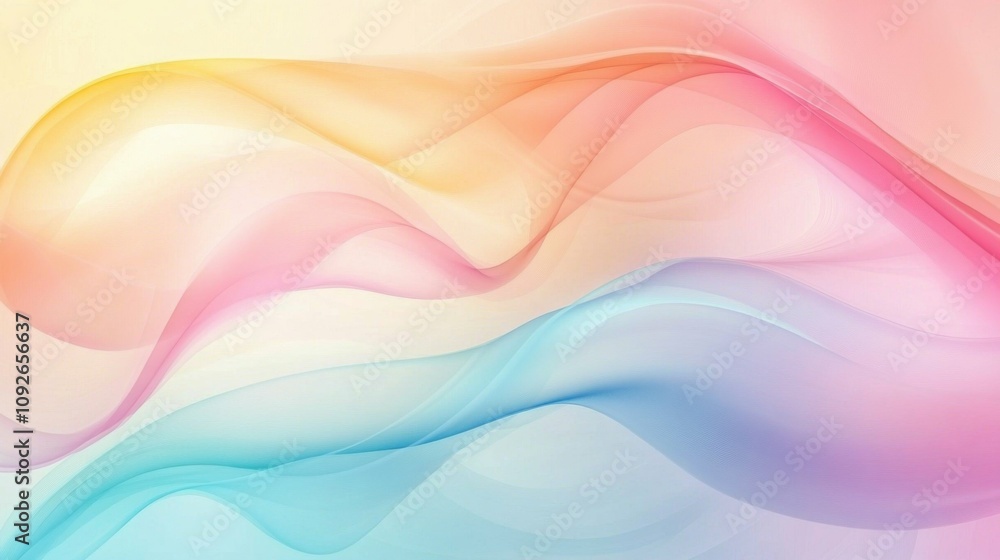 soft rainbow abstract swirls, seamless background, gentle curves, pastel tones, calming vibe, minimalistic feel, smooth flow
