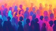 © Indri - Vibrant silhouettes of diverse crowd of people, standing close together in colorful, blurred background.