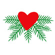 © teracreonte - Ilustración para decoración primaveral. Borde de adorno. Banner con marco con ramas de pino o abeto con corazón para tarjetas y felicitaciones de San Valentín