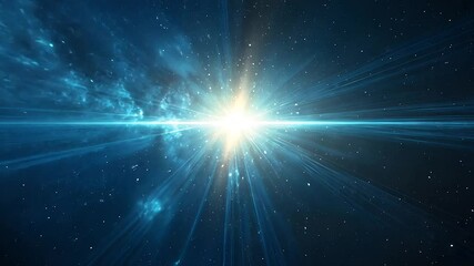 cosmic journey of a spacecraft moving towards a distant, glowing star, surrounded by shimmering star