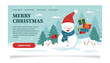© Julia Anisimova - Christmas web banner. Winter lamdscape with snowman in flat style. Christmas background.