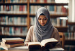 © Ирина Старикова - Asian Muslim woman reading a book in library. Modern Muslim people lifestyle concept, Muslim's portrait.