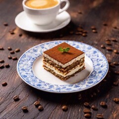 Wall Mural - plated tiramisu dessert and a sprinkle of cocoa powder on top 