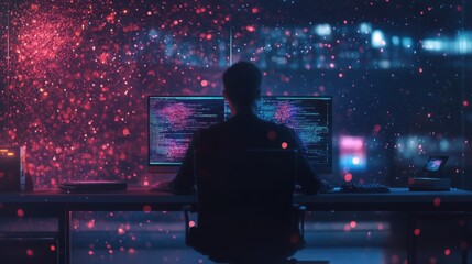 scientist coding on computer, artificial intelligence research, innovative workspace