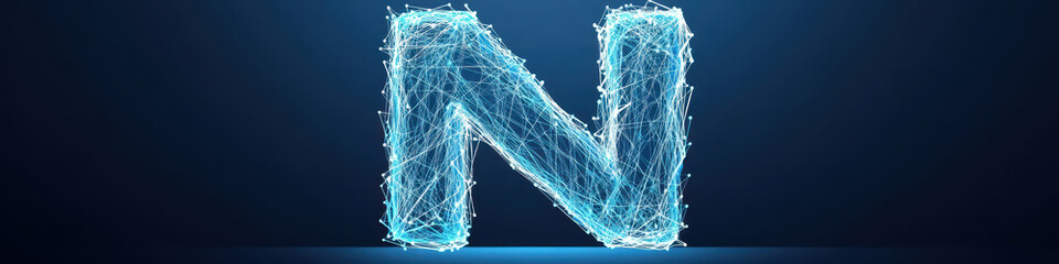 Wall Mural - digital letter n with abstract blue glowing line network