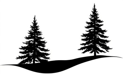 Two pine tree silhouettes on a white background christmas tree silhouette Illustration 