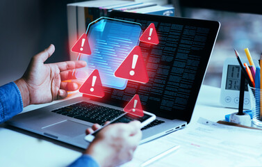 person faced with data breach or attack from hacker or spyware.data security for protection personal