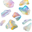 © PNG - 3D render of Holographic floating liquid blobs, colorful abstract shapes with iridescent gradient, fluid design elements on white background for modern graphic design, futuristic posters, and trendy