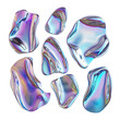 © PNG - Set of abstract holographic liquid shapes iridescent blobs gradient design elements vibrant colorful fluid forms isolated on white background futuristic trendy design modern art graphic resources