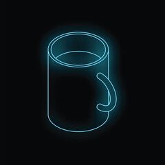 Canvas Print - Neon blue isometric cup glowing on dark background