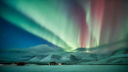 Wall Mural - Landscape with northern lights
