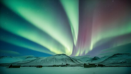 Wall Mural - Landscape with northern lights