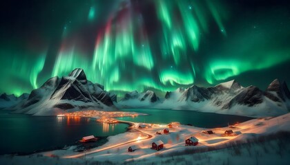 Wall Mural - Landscape with northern lights	
