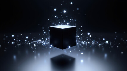 Wall Mural - A futuristic digital illustration featuring an AI black box with glowing particles.