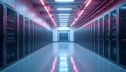 an expansive empty data center featuring an array of unused server units create with ai