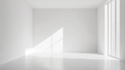 Aufkleber - White room empty background mock up with window sunlight and shadows copy space interior design. Room with empty space and white walls