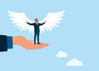 © Vadym - Businessman superhero are spreading wings, prepare to fly to goal. Power, ambition. Flat vector illustration