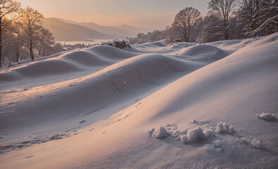 Poster - Snowy hill with a small mound of snow. The snow is white and the hill is covered in snow