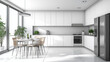 © Muhamad - Modern White Kitchen with Dining Area. Concept of Minimalist Design, Clean Lines, and Modern Living.