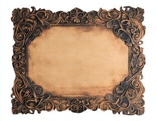 Wall Mural - Elegant vintage frame with intricate floral patterns, textured aged paper background.