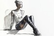 © Татьяна Евдокимова - Fashion illustration of a stylish woman sitting and posing during a sketching session