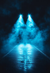 Poster - Blue Fog Abstract Background Abstract technology dark blu empty street asphalt floor studio room with smoke floating up the interior texture transportation background  
