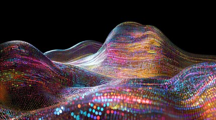 Technological Symphony: 3D Render of Colorful Binary Code Cascade Representing Large Language Model Processing on Dark Background