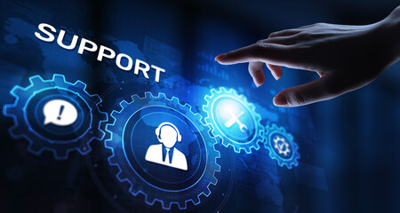 Fototapete - Support button on virtual screen. Customer service and communication concept.