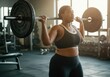 © Alexandra - Curvy woman doing barbell shoulder press exercise during intense workout in modern gym
