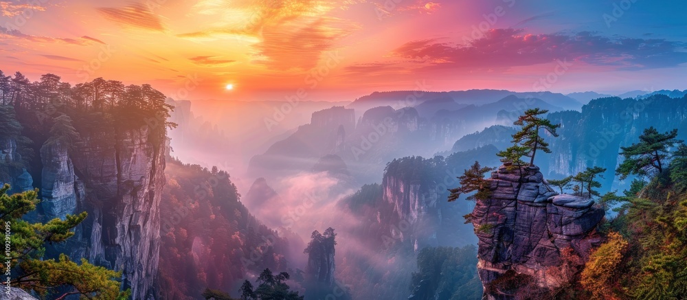 Sunrise Over the Misty Mountains of Zhangjiajie