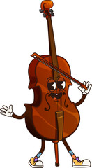 Poster - Cartoon violin groovy musical instrument character. Isolated vector fiddle playing classic music on itself. Musician equipment personage with smiling face and bow in hand promoting educational classes