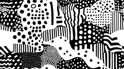 Wall Mural - Geometric dotted seamless pattern with mixed textures in black and white