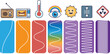 © VectorMine - Illustration of electromagnetic spectrum with icons for radio, microwave, infrared, visible light, ultraviolet, X-ray, and gamma rays.