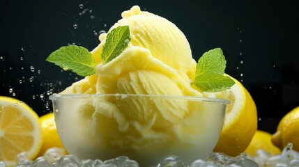 Wall Mural - A photo of a refreshing lemon sorbet