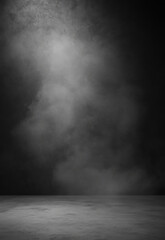 Wall Mural - empty wooden table with smoke flowing on dark background, spooky wooden table with mystical smoke fo