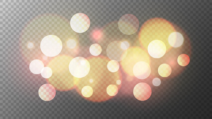 Poster - Bokeh lights. Bright blurred overlay template. Abstract blur light effect. Transparent background. Vector illustration.
