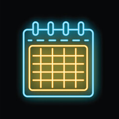 Wall Mural - Glowing neon line calendar icon isolated on black background vector illustration