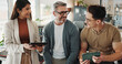 © peopleimages.com - Office, meeting and business people on tablet talking for research, online website and internet. Professional, startup company and men and woman on digital tech for planning, networking and project