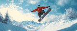 Freestyle snowboarder performing a backflip in extreme snowboarding action, snowcovered landscape creating a dramatic winter backdrop