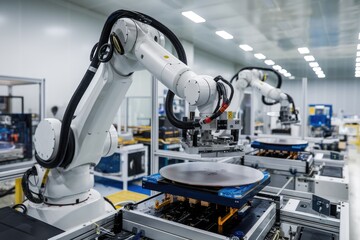 Fototapete - Robotic arms handling silicon wafers in semiconductor manufacturing plant