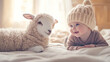 © GoodandEvil - Charming baby and lamb pair basking in soft light.